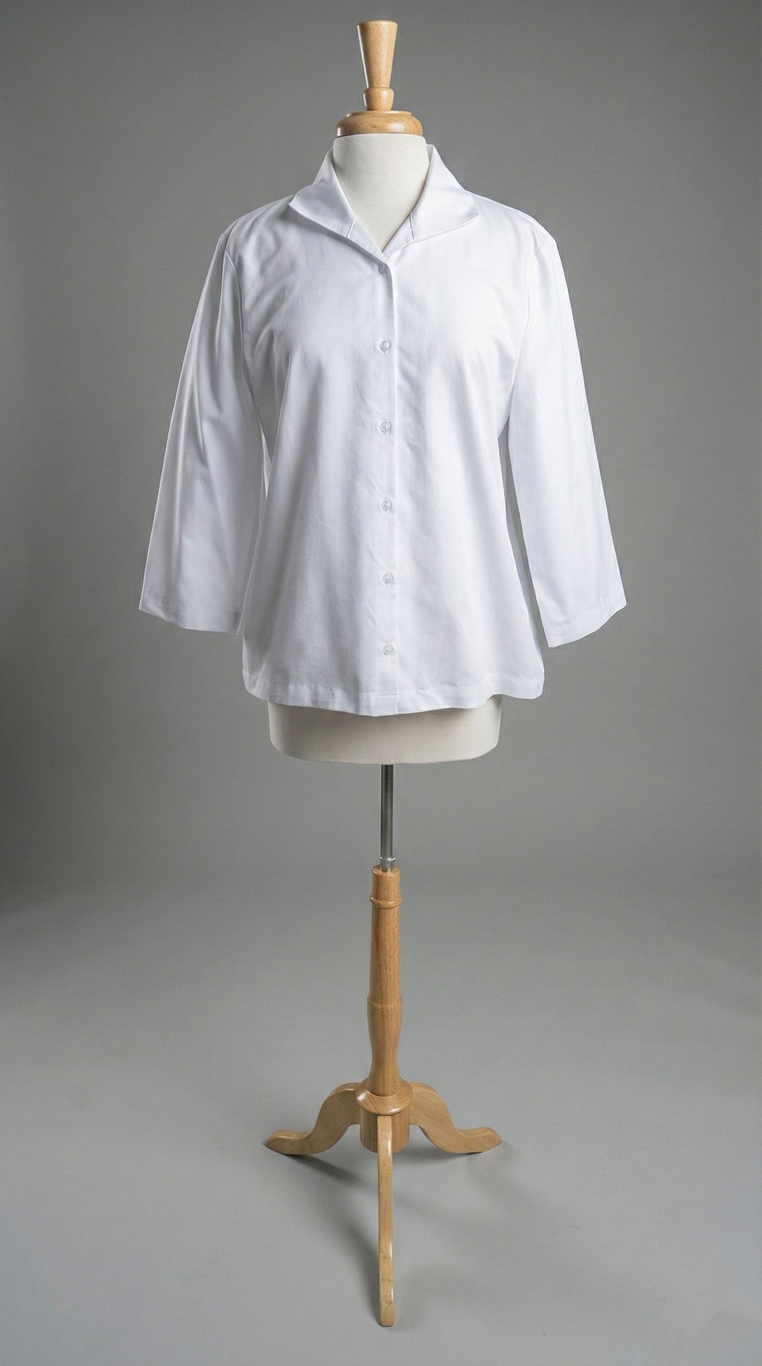 Kal Rieman 3/4 Sleeve Ginna Shirt in White Pinpoint - Mildred Hoit