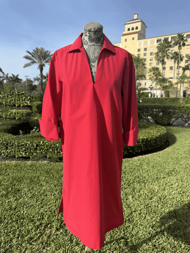 Kal Rieman Collared V-Neck Dress in Red available at Mildred Hoit in Palm Beach.