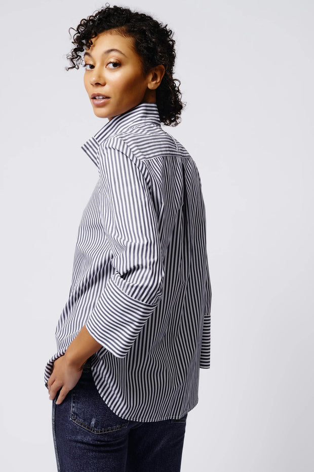 Kal Rieman Placket Front Shirt in Blue and White