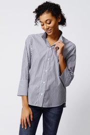 Kal Rieman Placket Front Shirt in Blue and White