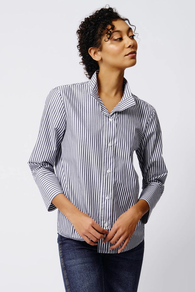 Kal Rieman Placket Front Shirt in Blue and White available at Mildred Hoit in Palm Beach.