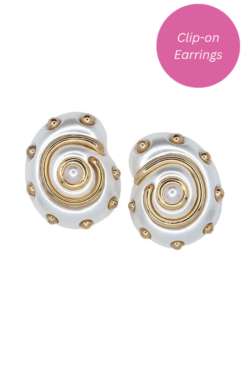 Kenneth Jay Lane Pearl & Gold Snail Earrings - Mildred Hoit