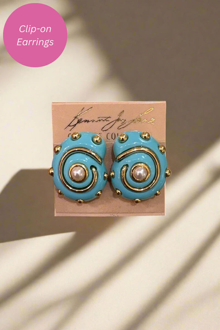Kenneth Jay Lane Turquoise Snail Earrings with Gold Dots Earrings