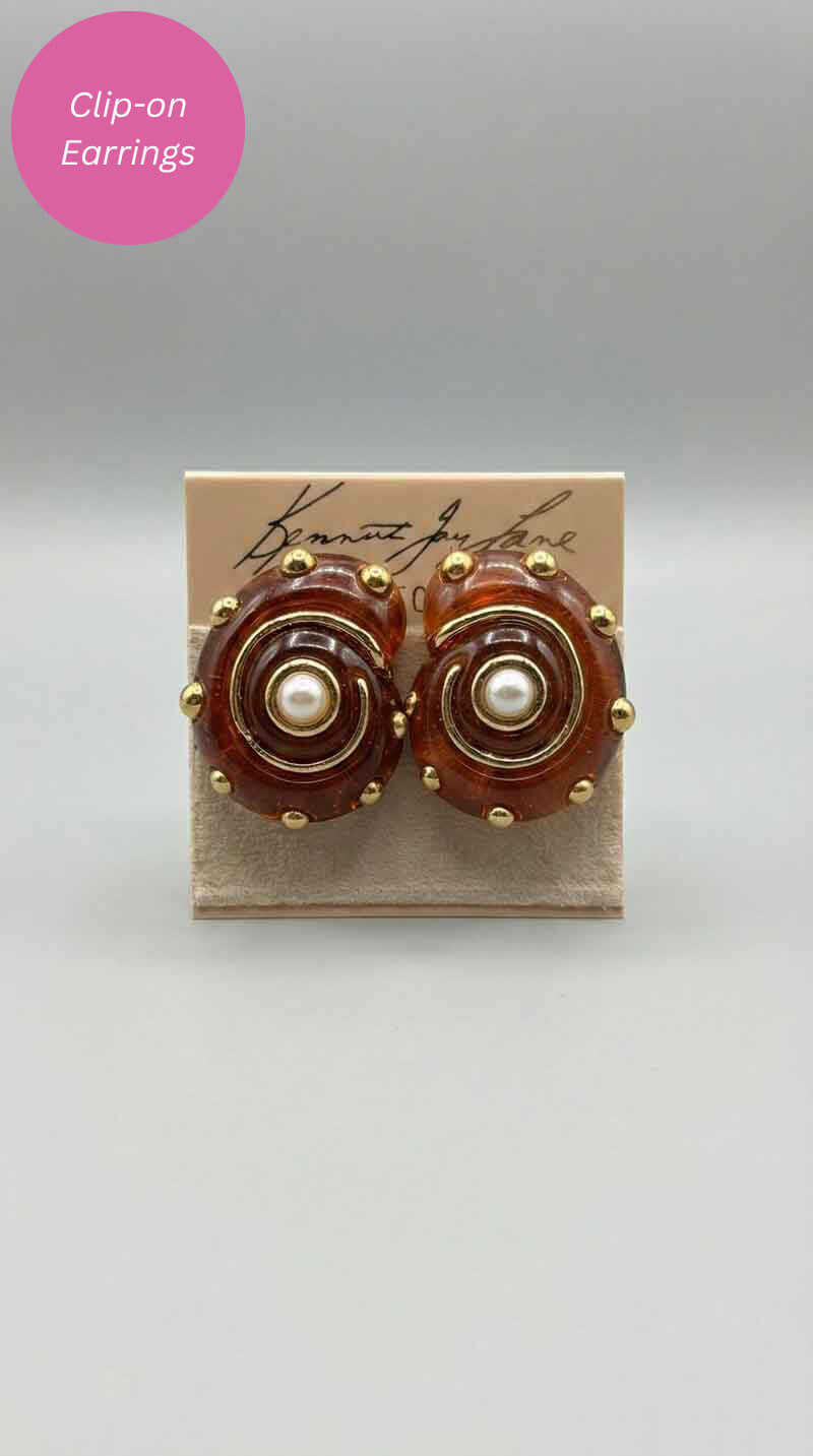Kenneth Jay Lane Tortoise & Gold Dots Snail Earrings - Mildred Hoit
