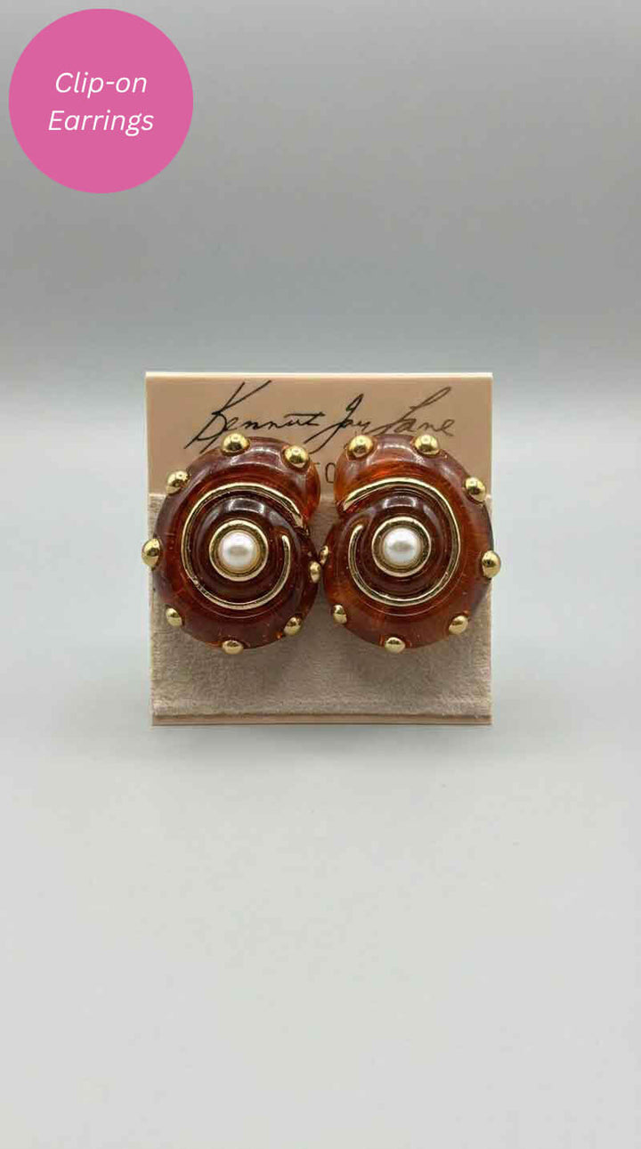 Kenneth Jay Lane Tortoise & Gold Dots Snail Earrings - Mildred Hoit