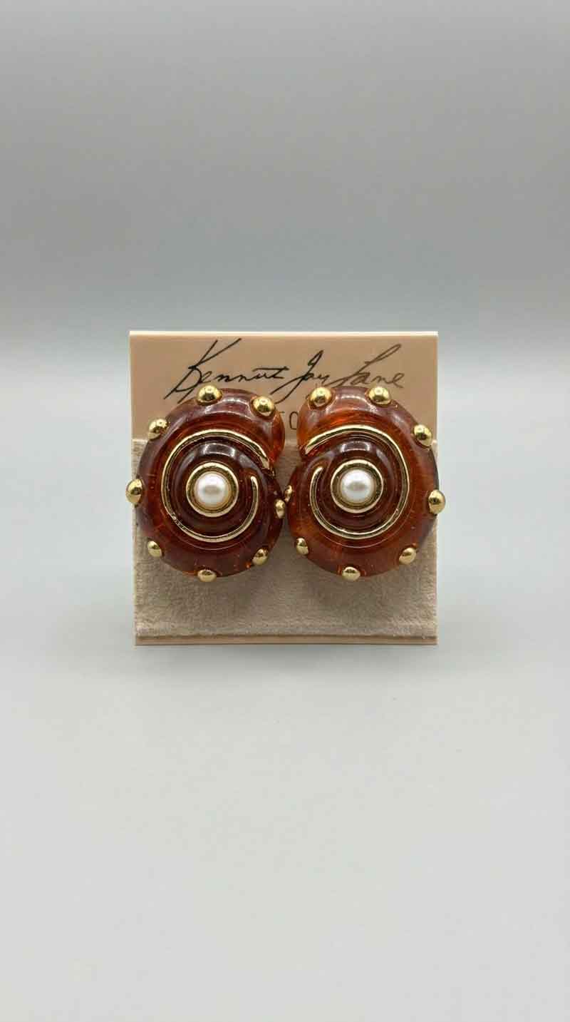 Kenneth Jay Lane Tortoise & Gold Dots Snail Earrings - Mildred Hoit