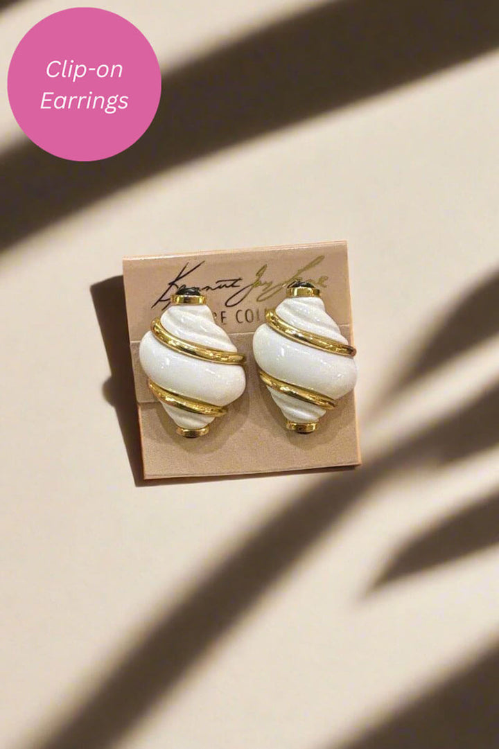 Kenneth Jay Lane White Shell Earrings with Onyx Tips