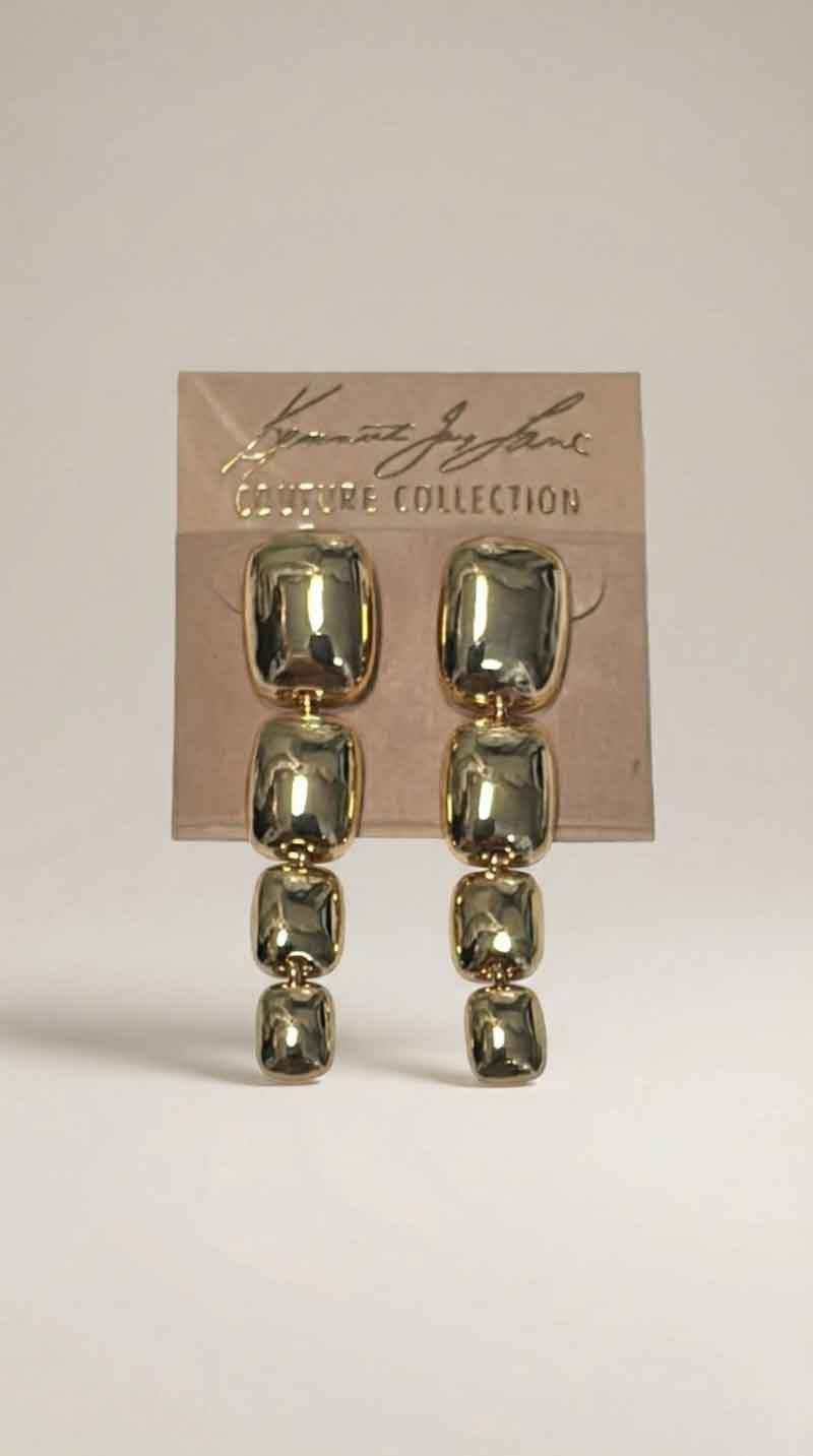 Kenneth Jay Lane Graduated Gold Square Drop Earrings - Mildred Hoit