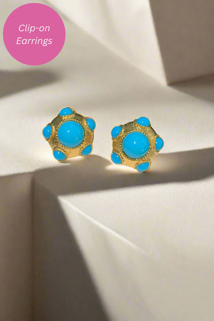 Kenneth Jay Lane Turquoise and Gold Cab Earrings