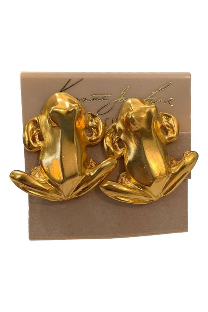 Kenneth Jay Lane Satin Gold Frog Earring - Mildred Hoit