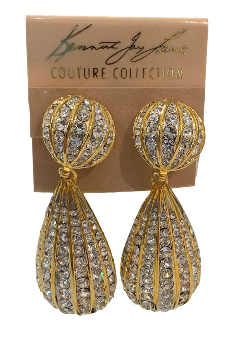 Kenneth Jay Lane Gold and Crystal Drop Earrings - Mildred Hoit