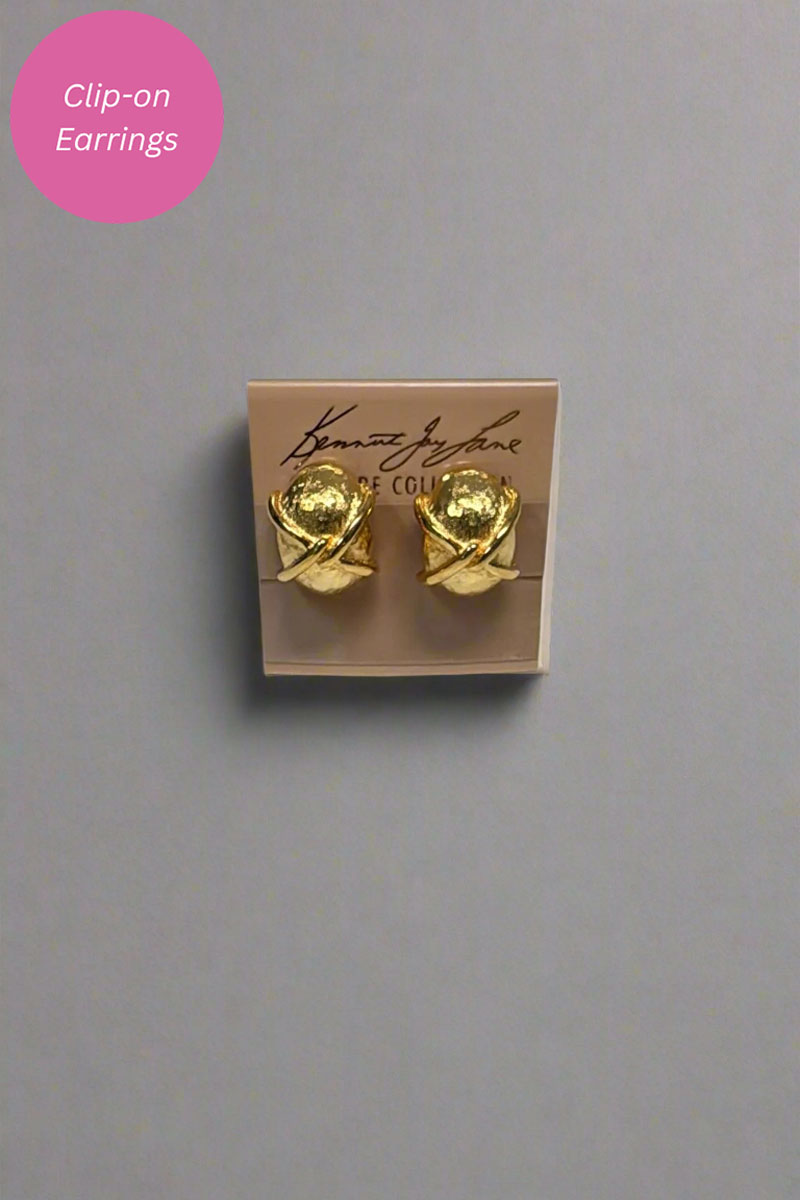 Kenneth Jay Lane "X" Gold Button Clip Earring - Mildred Hoit