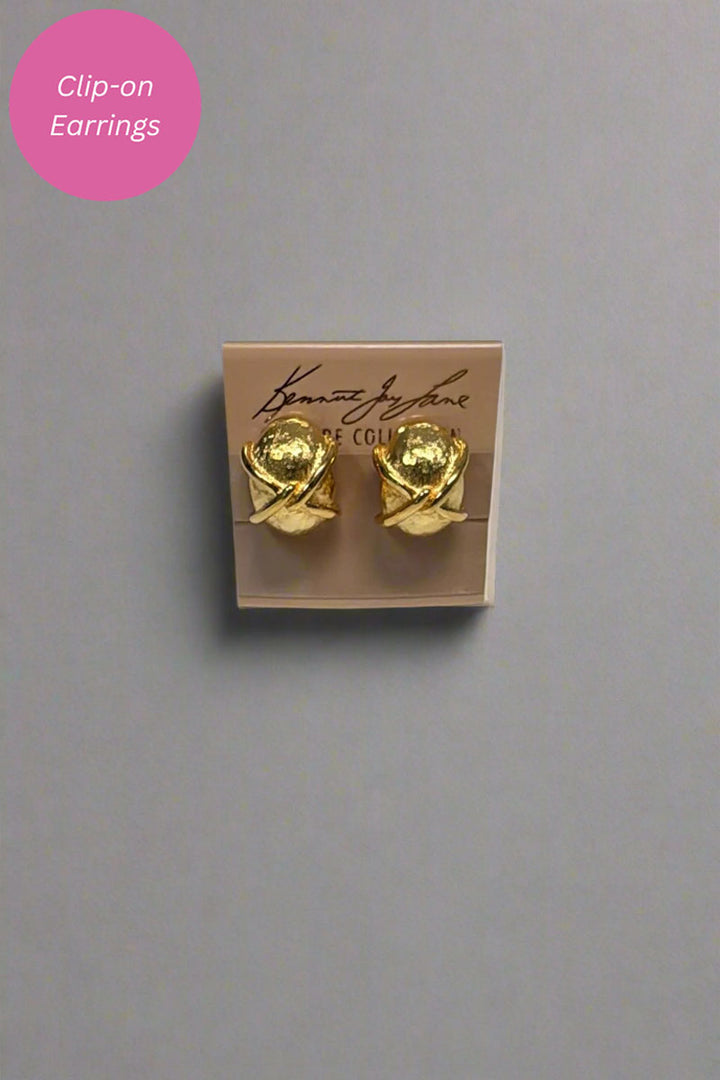 Kenneth Jay Lane "X" Gold Button Clip Earring - Mildred Hoit