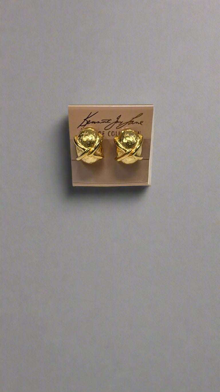 Kenneth Jay Lane "X" Gold Button Clip Earring - Mildred Hoit