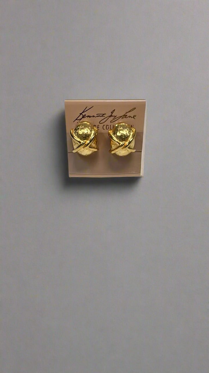 Kenneth Jay Lane "X" Gold Button Clip Earring - Mildred Hoit