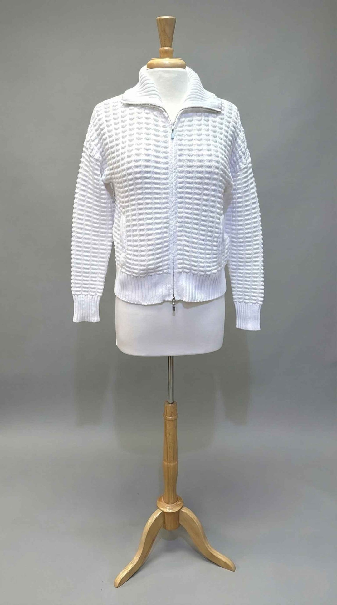 Kinross Bobble Zip Cardigan in White - Mildred Hoit