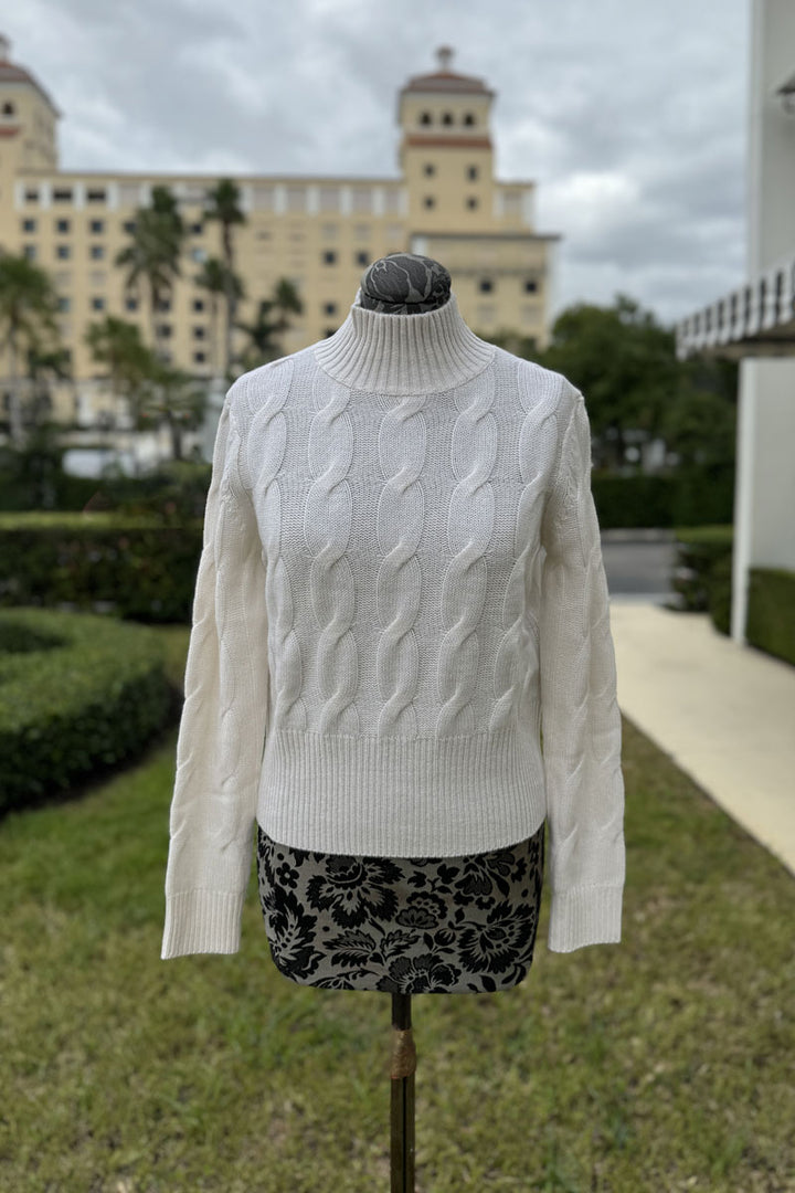 Kinross Cable Mock Sweater in Pearl