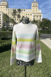 Kinross Painted Stripe Crew in Ivory Multi available at Mildred Hoit in Palm Beach.