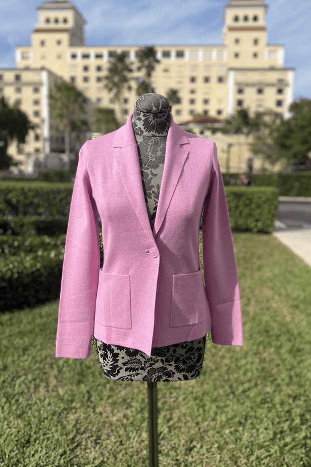 Kinross Fitted Notch Collar Cardigan in Bloom available at Mildred Hoit in Palm Beach.