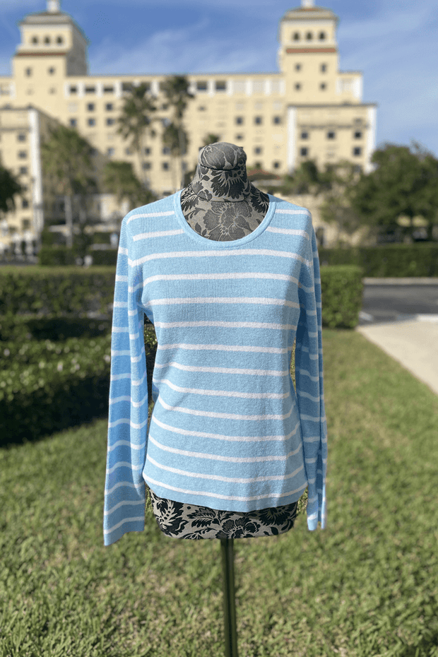 Kinross Thermal Stripe Crew Sweater in Dream and White available at Mildred Hoit in Palm Beach.