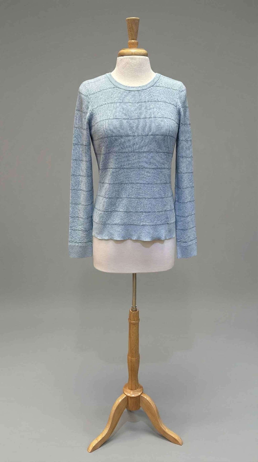 Kinross Thermal Lurex Stripe Crew in Mist - Mildred Hoit