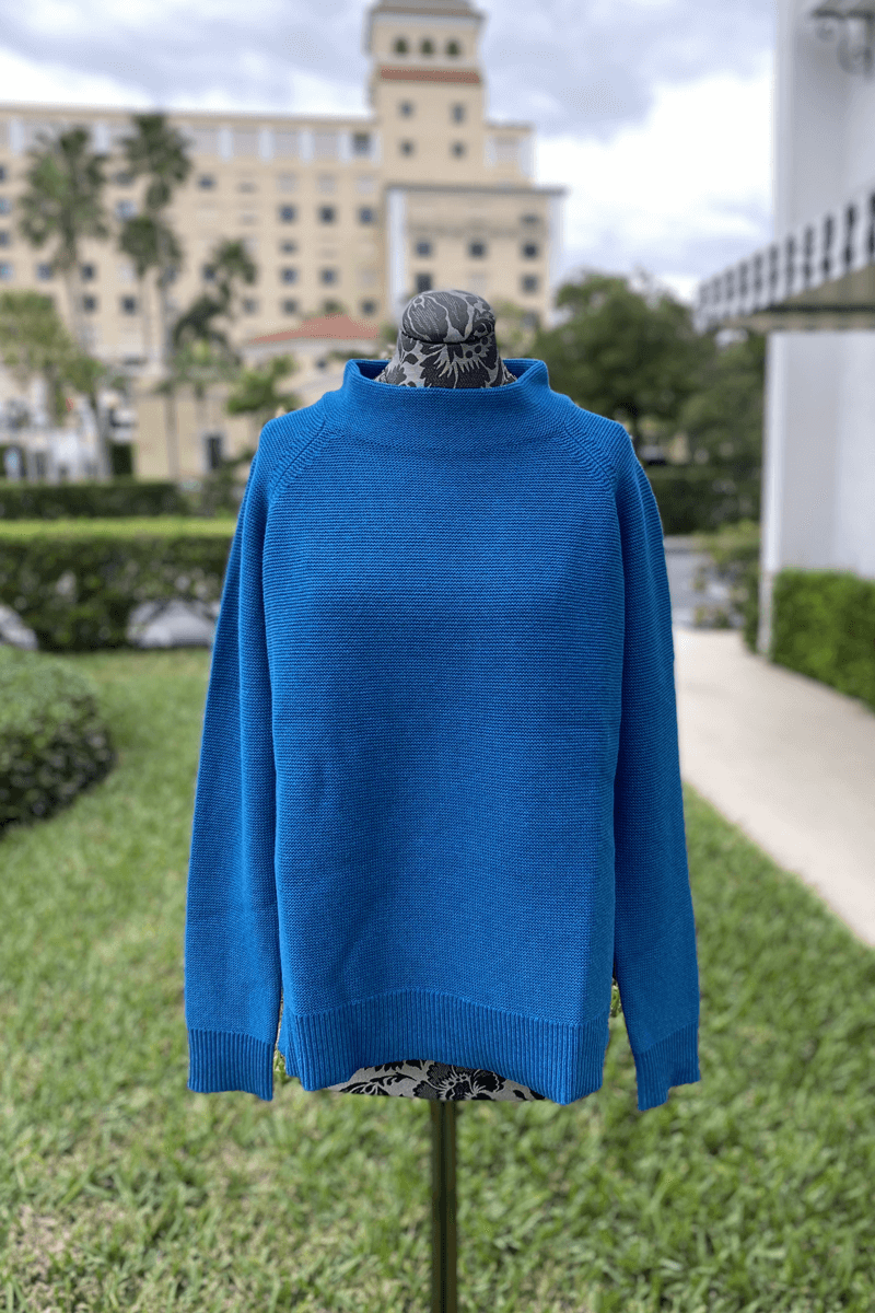 Kinross Garter Stitch Funnel Sweater in Ocean - Mildred Hoit