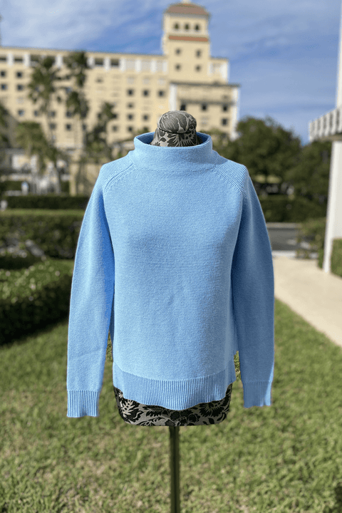 Kinross Garter Stitch Funnel Sweater in Mirage available at Mildred Hoit in Palm Beach.