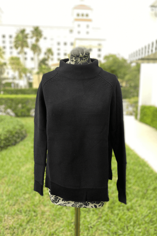 Kinross Garter Stitch Funnel Sweater in Black available at Mildred Hoit in Palm Beach.