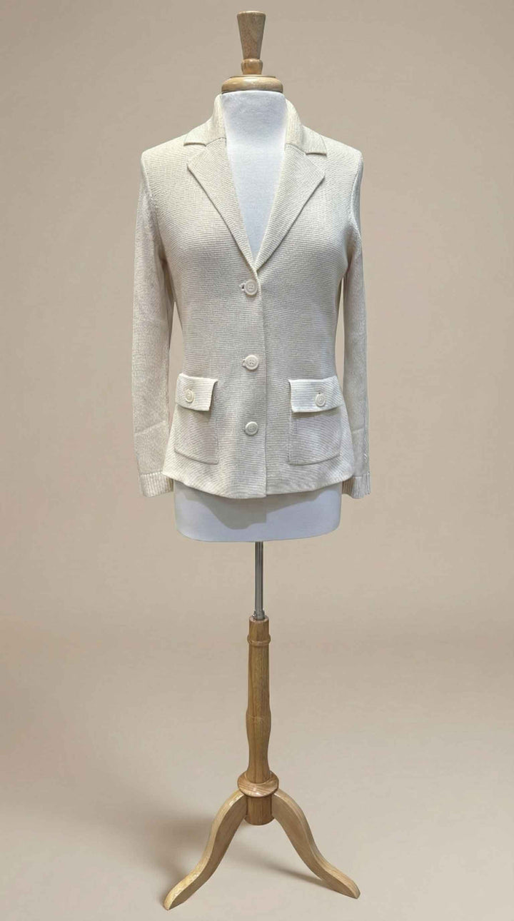 Kinross Cable Sleeve Notch Collar Cardigan in Vanilla - Mildred Hoit