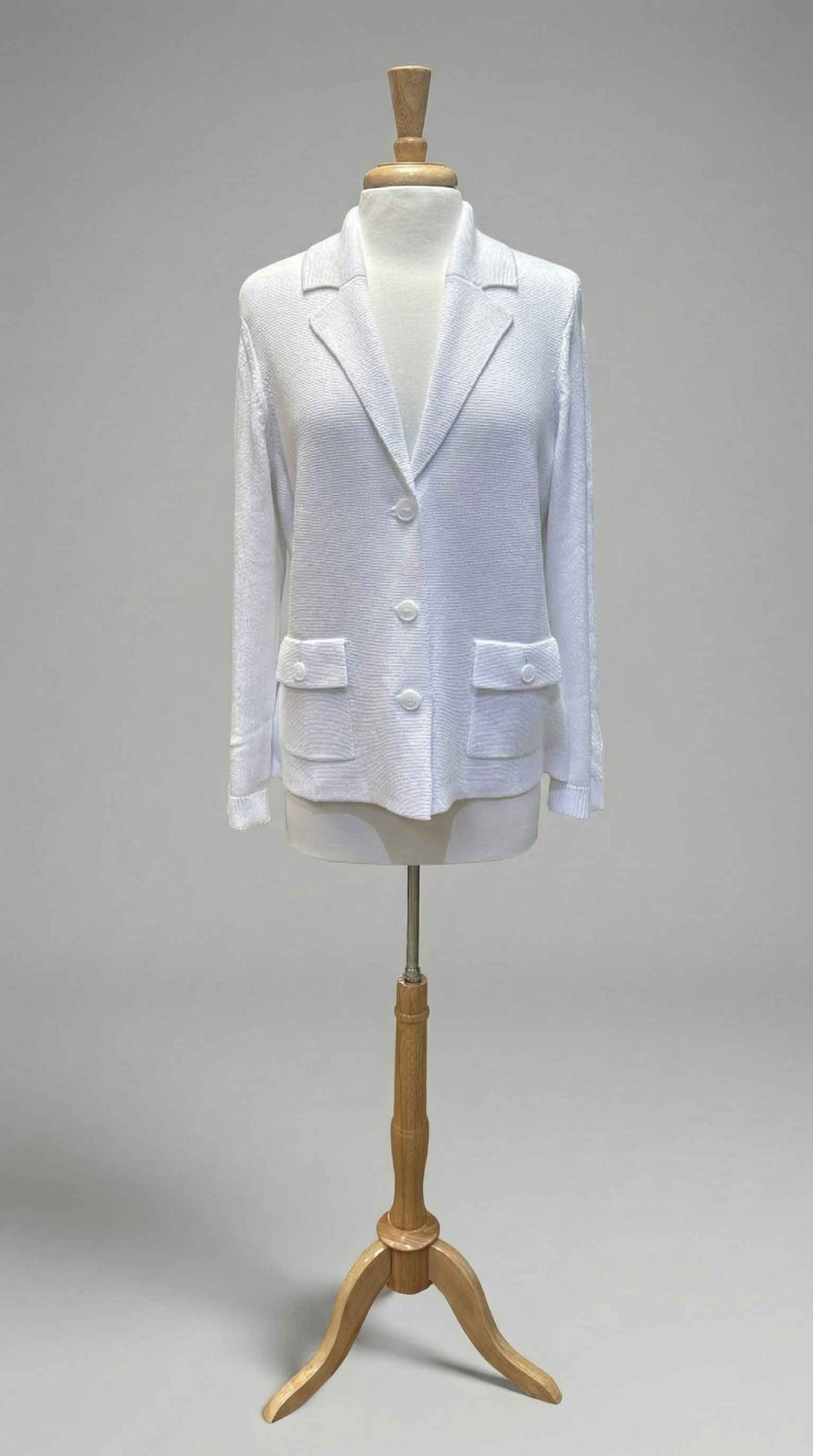Kinross Cable Sleeve Notch Collar Cardigan in White - Mildred Hoit