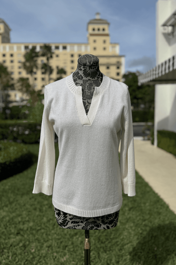 Kinross Splitneck Crew in Ivory available at Mildred Hoit in Palm Beach.