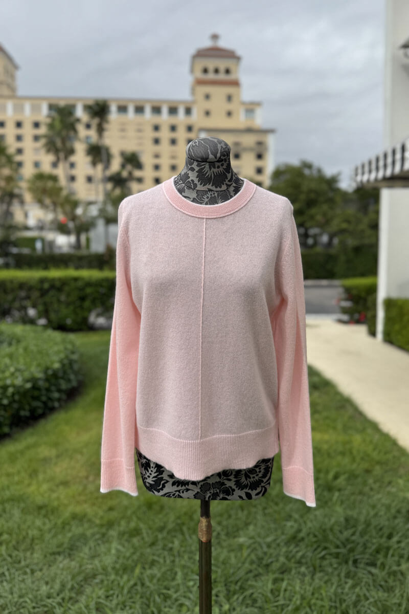 Kinross Tipped Crew in Blush and Ivory available at Mildred Hoit in Palm Beach.