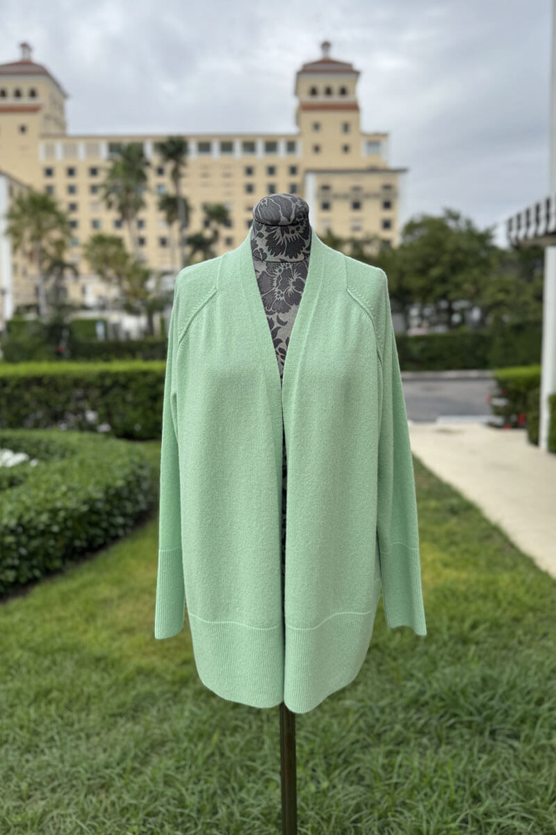 Kinross Rib Trim Cardigan in Celadon available at Mildred Hoit