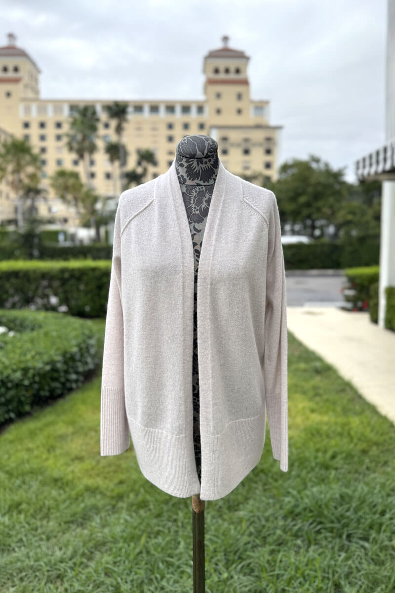 Kinross Rib Trim Cardigan in Almond available at Mildred Hoit in Palm Beach.