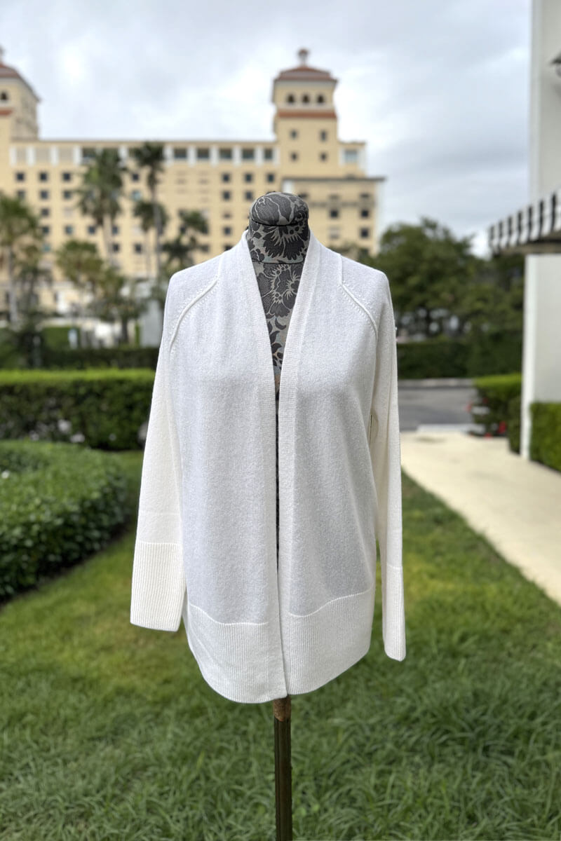 Kinross Rib Trim Cardigan in Ivory available at Mildred Hoit