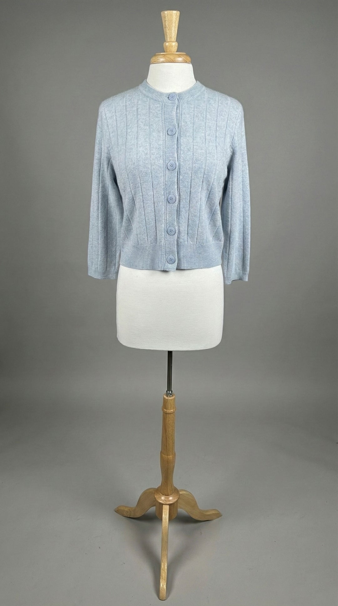 Kinross Short Rib Crew Cardigan in Skyway - Mildred Hoit