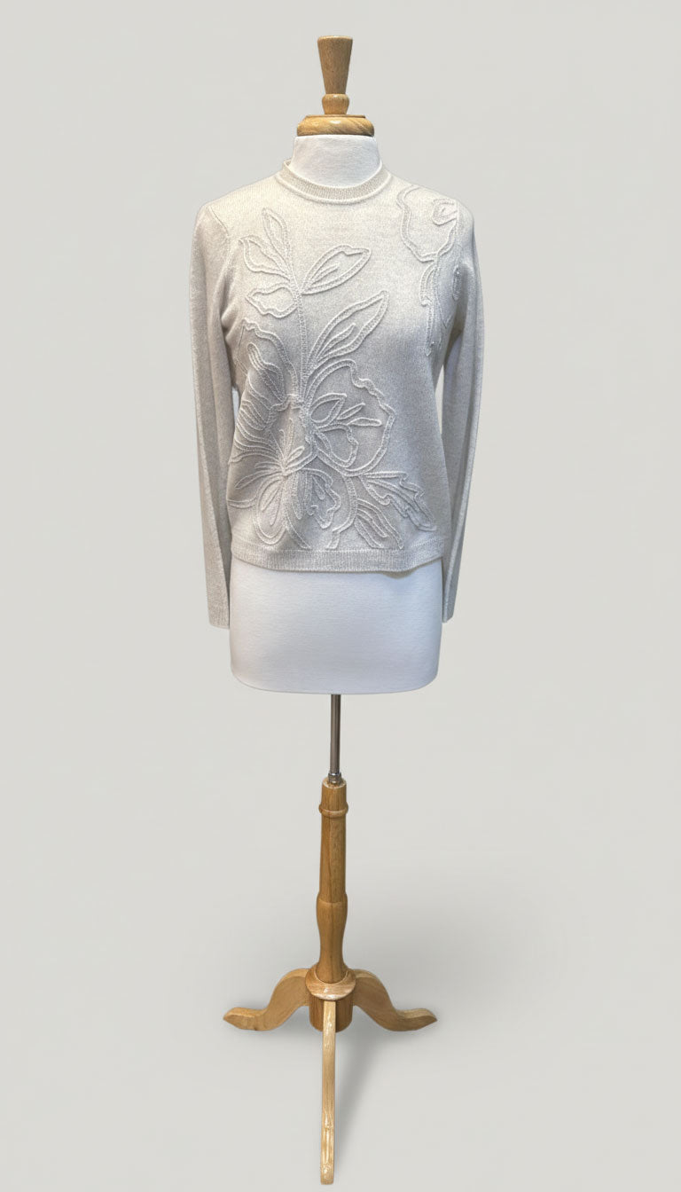Kinross Floral Embroidered Crew in Cloud - Mildred Hoit