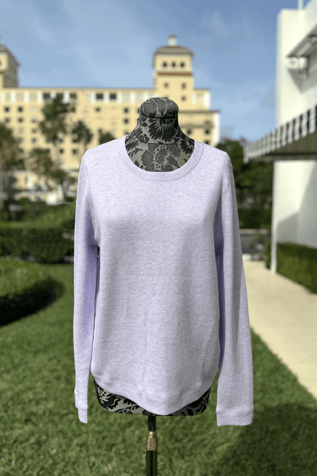 Kinross Stripe Splitneck Crew in Lavender and White available at Mildred Hoit in Palm Beach.