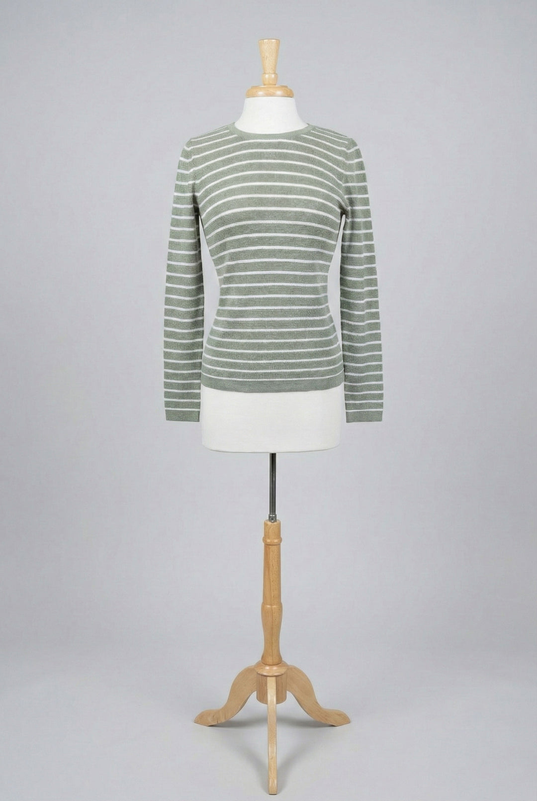 Kinross Texture Stripe Crew in Sage & White - Mildred Hoit