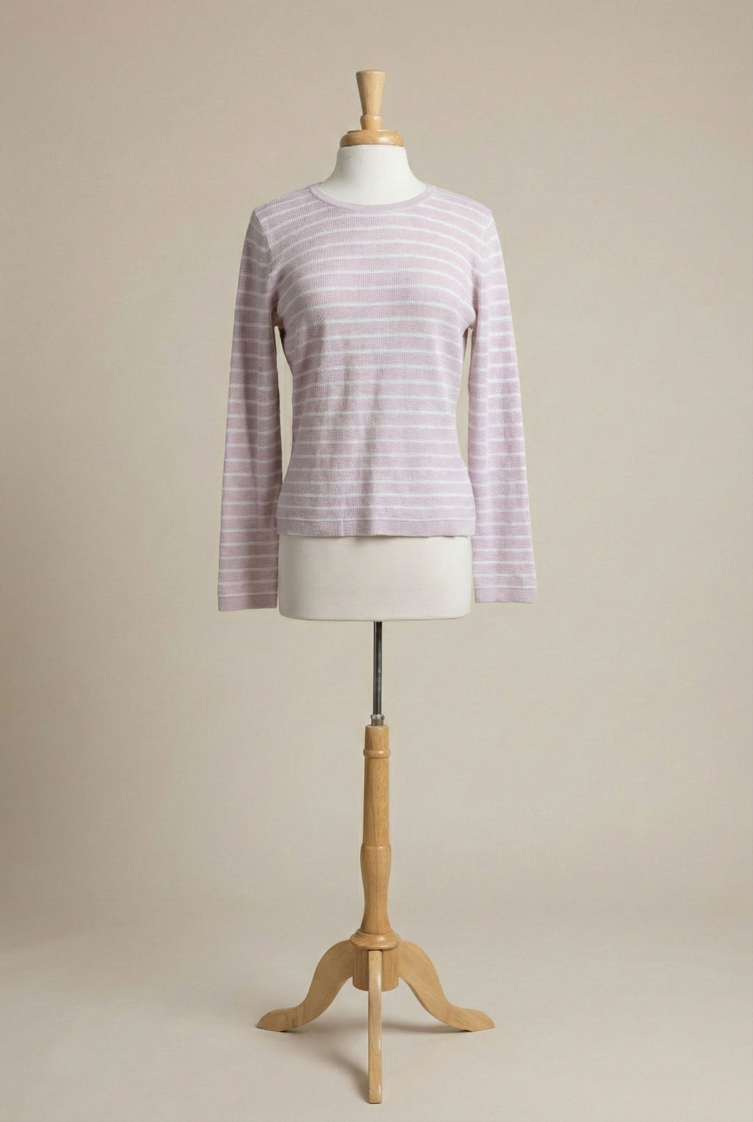 Kinross Texture Stripe Crew in Thistle & White - Mildred Hoit