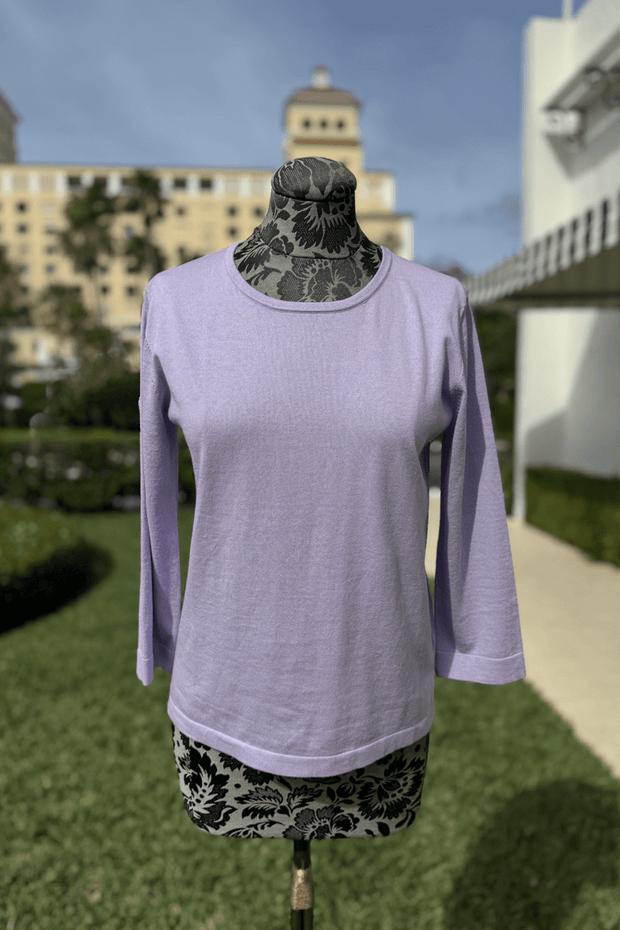 Kinross Three Quarter Sleeve Crew Top in Lavender available at Mildred Hoit in Palm Beach.