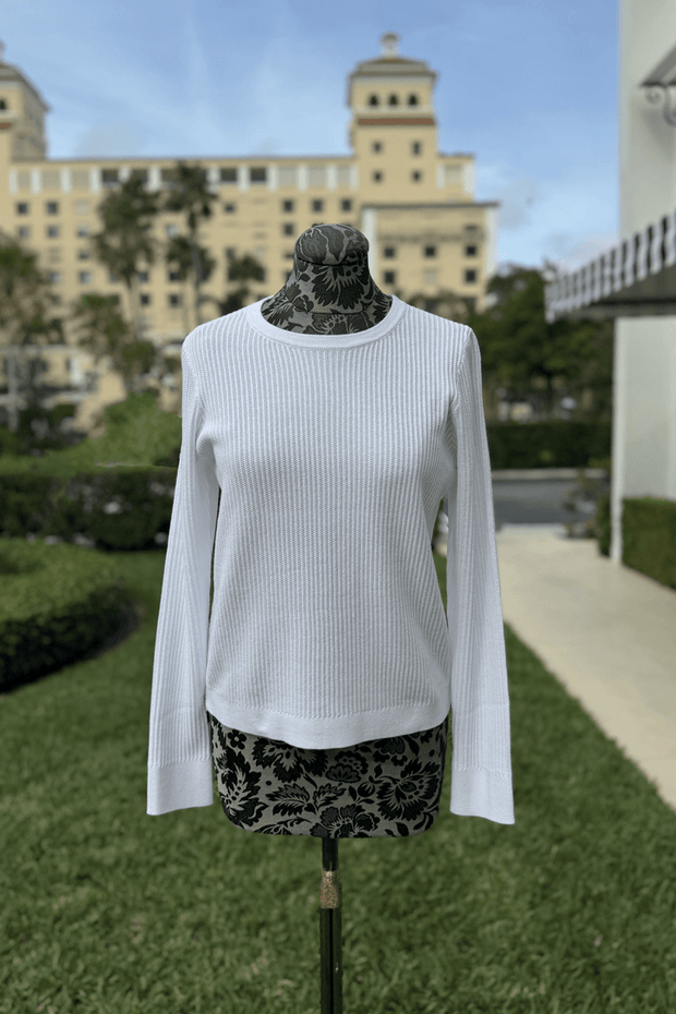 Kinross Rib Side Zip Crew in White available at Mildred Hoit in Palm Beach.