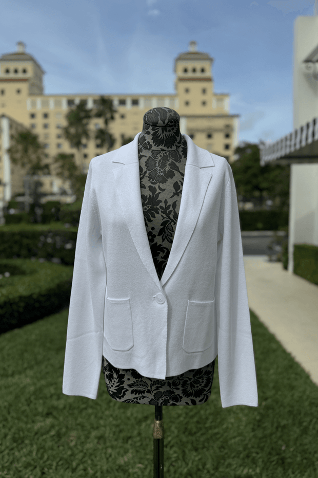 Kinross Notch Collar Cardigan in White available at Mildred Hoit in Palm Beach.
