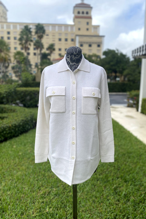 Kinross Double Knit Shacket in Pearl available at Mildred Hoit in Palm Beach.