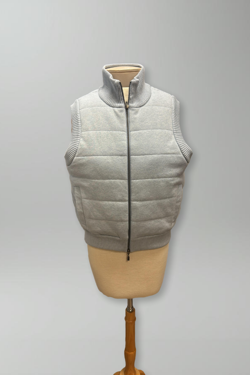 Kinross Cashmere Quilted Zip Vest in Steel