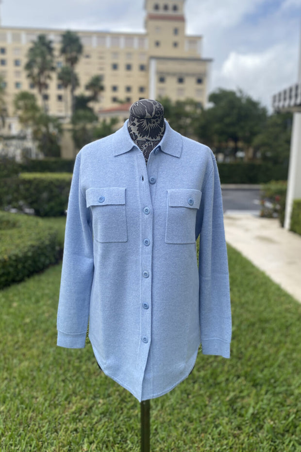 Kinross Double Knit Shacket in Coastal available at Mildred Hoit in Palm Beach.