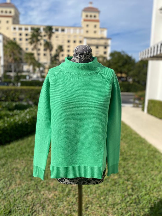 Kinross Garter Stitch Funnel Sweater in Fresh available at Mildred Hoit in Palm Beach.