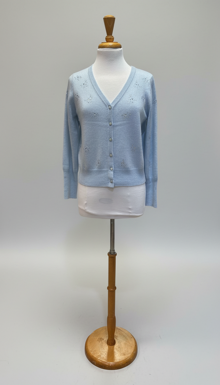 Kinross Cashmere Front to Back Crystal Cardigan in Ice Blue