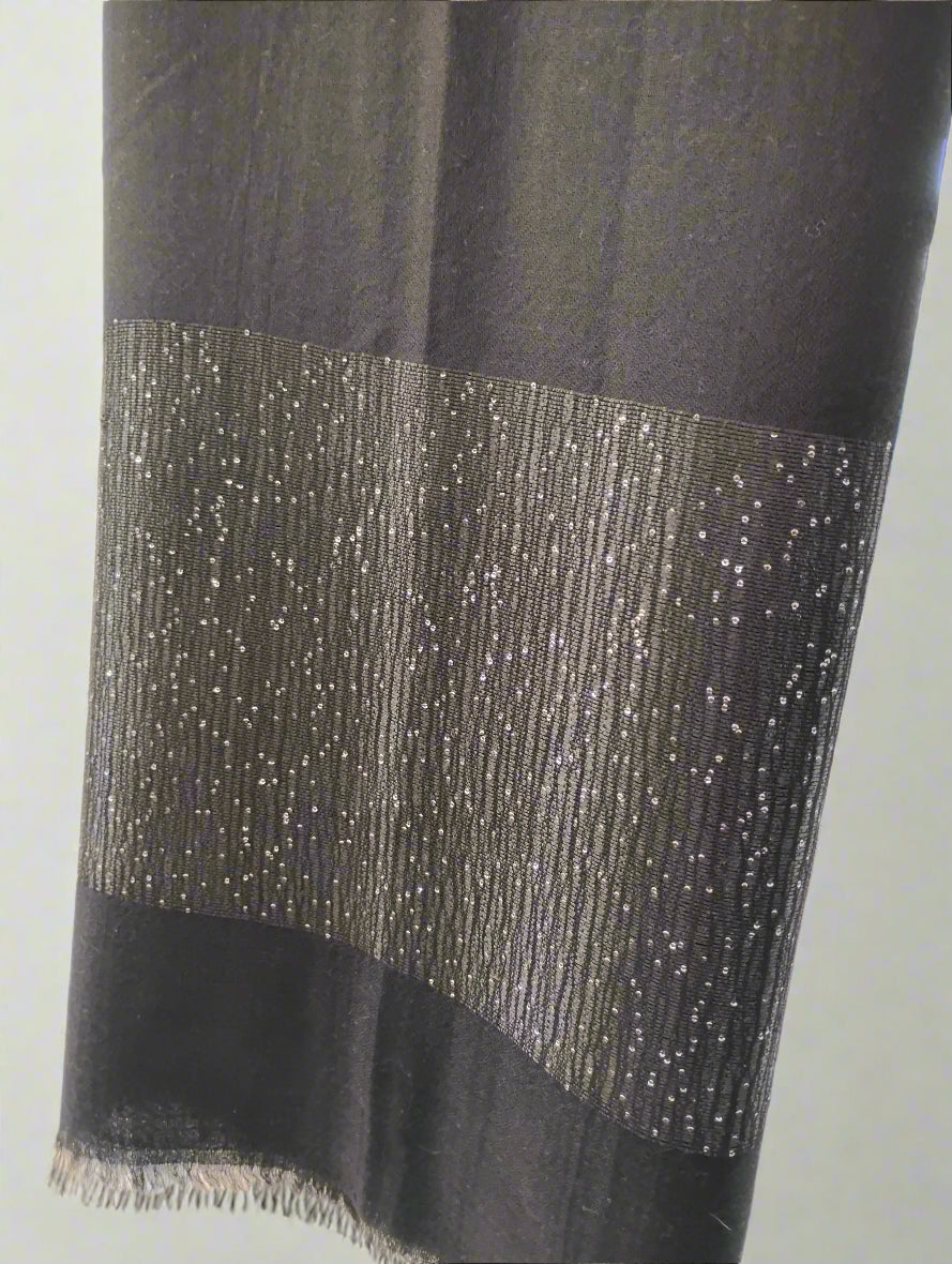 Kinross Sequin Border Shawl in Black - Mildred Hoit