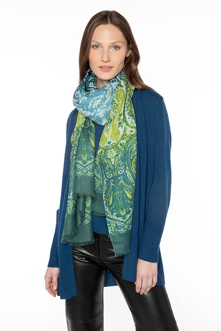 Kinross Faded Paisley Print Scarf in Cypress